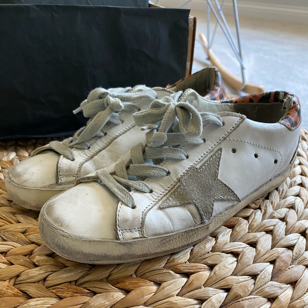 Golden Goose superstar sneakers in white/leopard